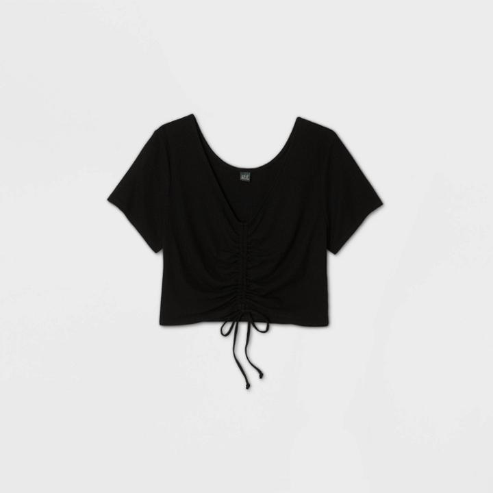 Women's Short Sleeve V-neck Cinched Front Top - Wild Fable Black