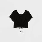 Women's Short Sleeve V-neck Cinched Front Top - Wild Fable Black