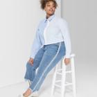 Women's Plus Size Cropped Striped Long Sleeve Twinned Stripe Zip-up Woven Shirt - Wild Fable Blue