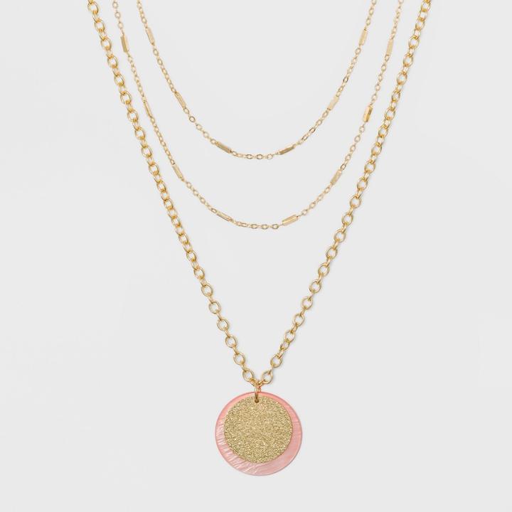 Target Coin And Disc Short Necklace - A New Day Pink/gold