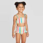 Mila And Emma Mila & Emma Toddler Girls' 2pc Rickrack Ruffle Bikini Set - Blue/yellow/pink 2t, Girl's, Blue/pink/yellow