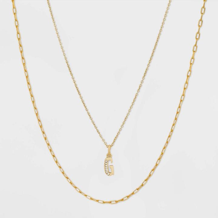 14k Gold Plated Crystal Initial 'g' Pendant Chain Necklace - A New Day Gold