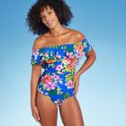 Women's Off The Shoulder Flounce High Coverage One Piece Swimsuit - Kona Sol Bright Blue