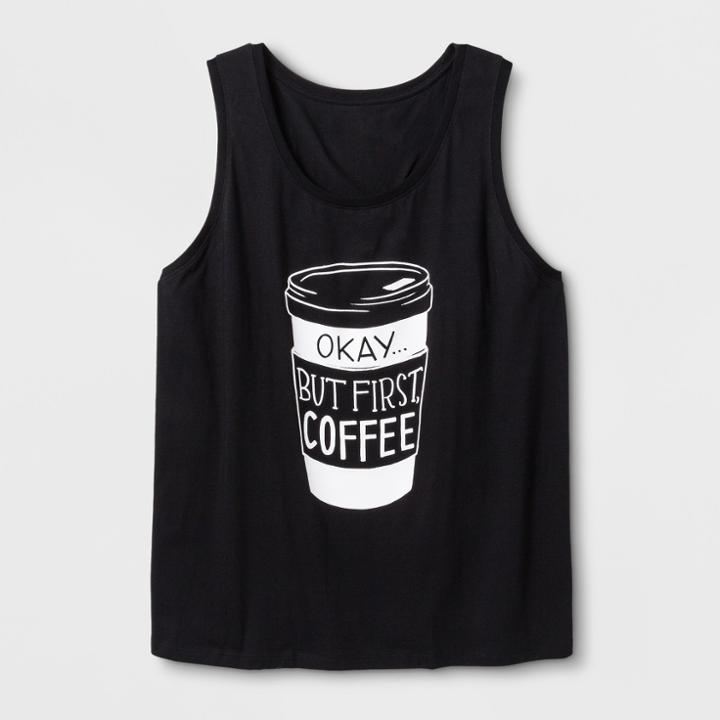 Shinsung Tongsang Women's Plus Size 'but First, Coffee' Graphic Tank Top - Black