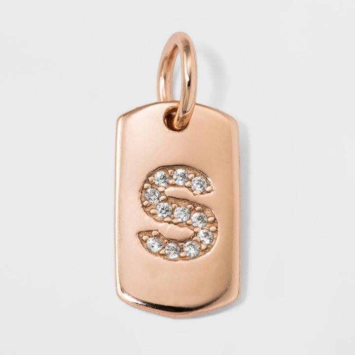Sterling Silver Initial S Cubic Zirconia Pendant - A New Day Rose Gold, Size: Small, Rose Gold -