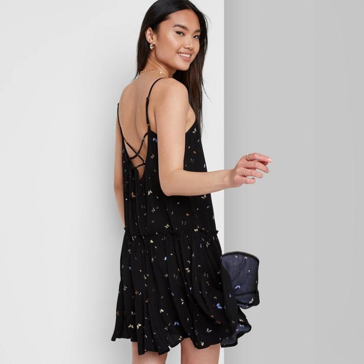 Women's Sleeveless Trapeze Swing Dress - Wild Fable Black Butterfly Print
