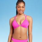 Women's Lightly Lined Ribbed Cross Back Bikini Top - Shade & Shore Magenta