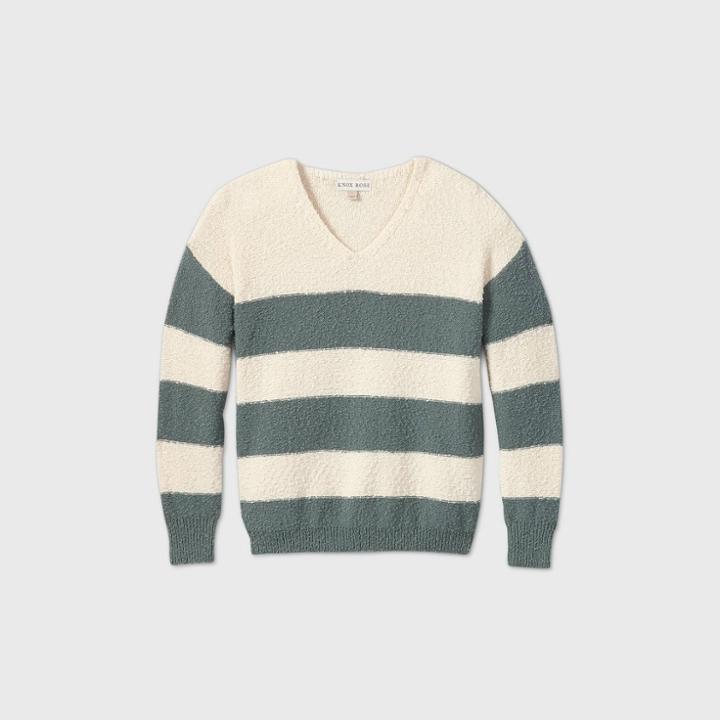 Women's Striped V-neck Pullover Sweater - Knox Rose Blue