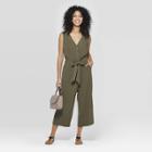 Women's Sleeveless V-neck Button Front Jumpsuit - A New Day Olive (green)
