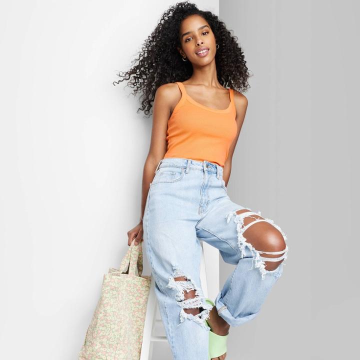 Women's Rib Knit Tank Top - Wild Fable Orange