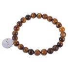 Prime Art & Jewel Genuine Tiger Eye With Sterling Silver Luck Charm Beaded Stretch Bracelet