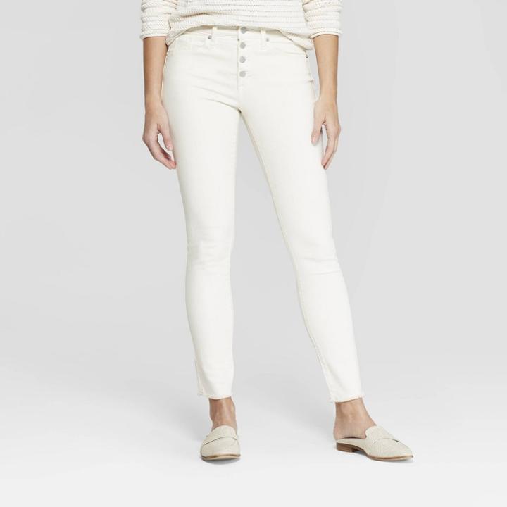 Women's High-rise Button Fly Fray Hem Skinny Jeans - Universal Thread Cream