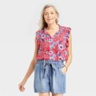 Women's Flutter Short Sleeve Top - Knox Rose Red Floral