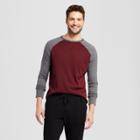 Men's Standard Fit Long Sleeve Raglan Color Block Crew T-shirt - Goodfellow & Co Burgundy L, Size: