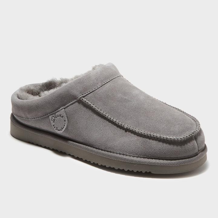 Men's Dluxe By Dearfoams Lith Genuine Shearling Clog Loafer Slippers - Gray