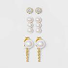 Sterling Silver With Clear Cubic Zirconia, Glass And Pearl Post Stud Earring Set 3pc - A New Day Gold