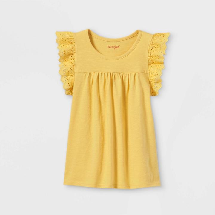 Girls' Slub-knit Eyelet T-shirt - Cat & Jack Mustard Yellow