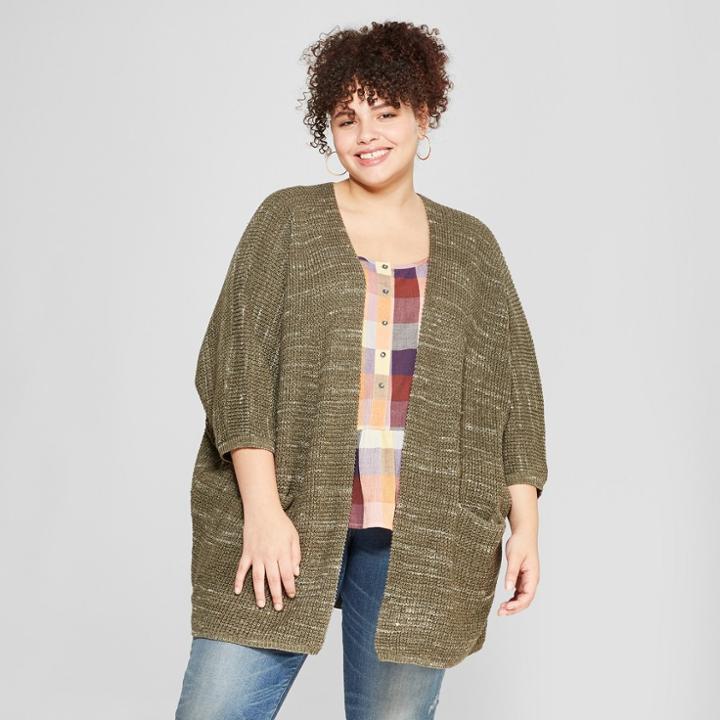 Women's Plus Size 3/4 Sleeve Open Layering Cardigan - Universal Thread Olive (green) X