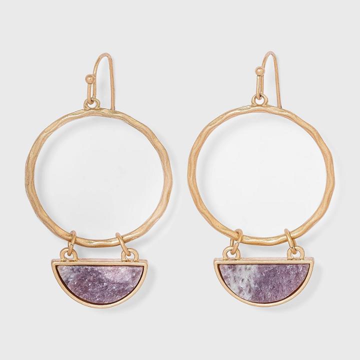 Semi-precious Lepidolite And Crescent Drop Earrings - Universal Thread