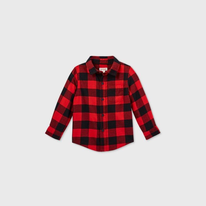 Toddler Boys' Buffalo Check Flannel Long Sleeve Button-down Shirt - Cat & Jack Red