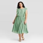 Women's Plus Size Sleeveless Embroidered Ruffle Dress - Universal Thread Green 1x, Women's,