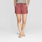 Women's Embroidered Mid-rise Shorts - Knox Rose Burgundy (red)