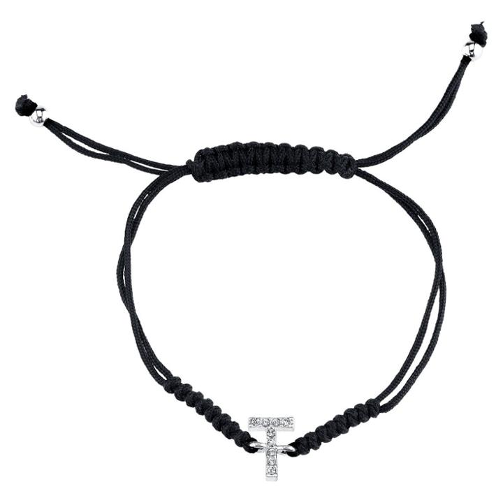 Target Silver Plated Crystal Wrap Bracelet With Initial T - Black, Women's