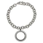 Target Women's Treasure Lockets Stainless Steel Rolo Bracelet With Round Clear Crystal Locket -