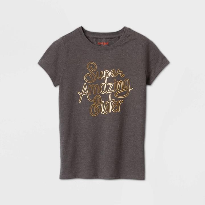 Petitegirls' Short Sleeve 'super Amazing Sister' Graphic T-shirt - Cat & Jack Charcoal