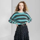 Women's Striped Long Sleeve Crewneck Sweater - Wild Fable Teal