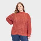 Women's Plus Size Turtleneck Cable Knit Pullover Sweater - Universal Thread Rust
