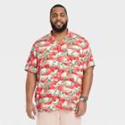 Men's Big & Tall Printed Short Sleeve Button-down Shirt - Goodfellow & Co Coral Pink/map