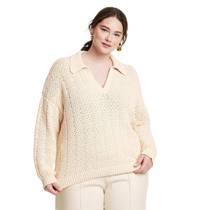 Women's Plus Size V-neck Pullover Sweater - Rachel Comey X Target Ivory