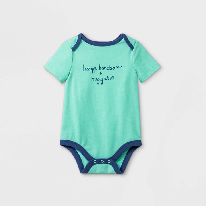 Baby Boys' 'happy Handsome Huggable' Short Sleeve Bodysuit - Cat & Jack Mint Newborn, Green
