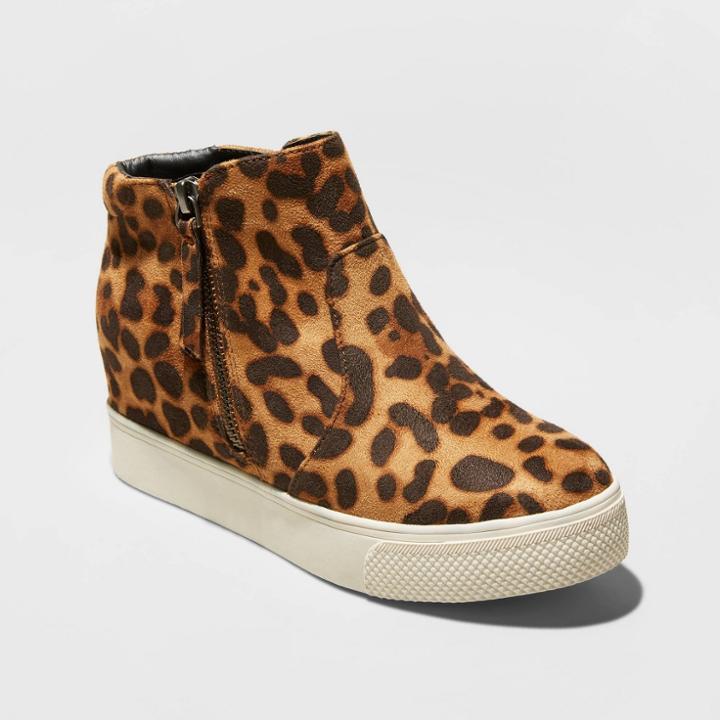 Women's Cindy Microsuede Animal Print Wedge Sneakers - Universal Thread Brown