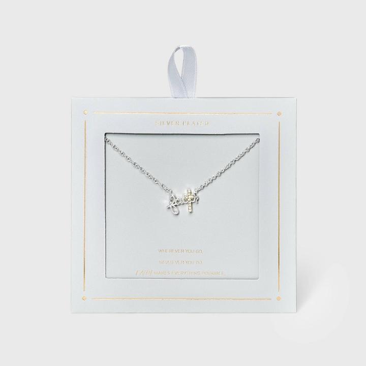 No Brand Two-tone Cubic Zirconia 'faith' Cross Necklace -