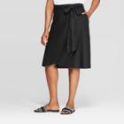 Women's Plus Size Linen Tie Waist Skirt - Ava & Viv Black