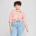 Women's Plus Size Soft Twill Long Sleeve Shirt - Universal Thread Rose (pink)