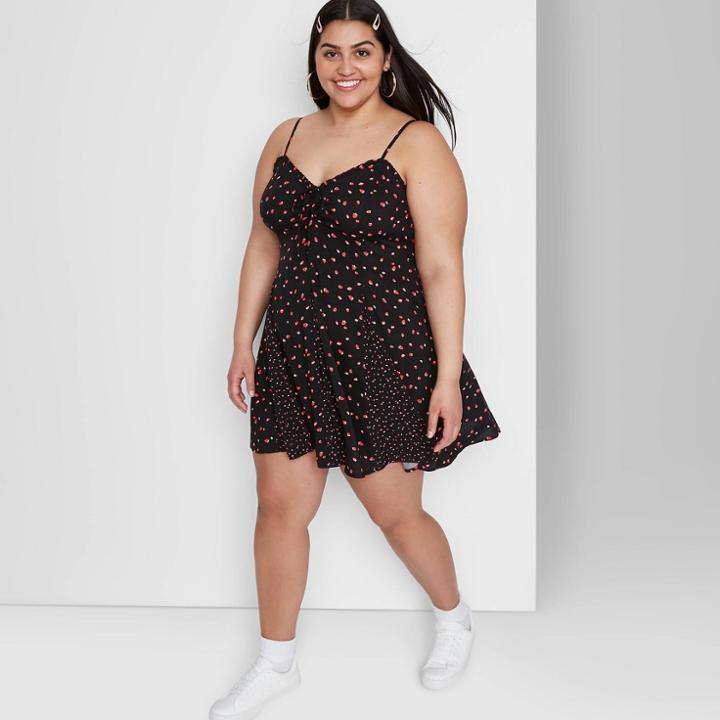 Women's Plus Size Sleeveless Ruched Front Skater Dress - Wild Fable Black