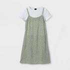 Girls' 2 For 1 Challis Slip Dress - Art Class Green