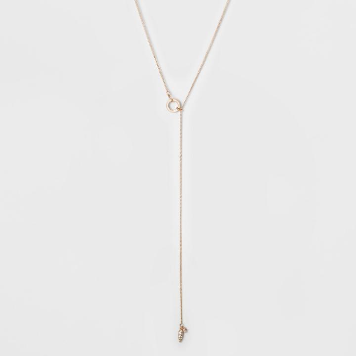Circle Pull Thru And Stone Drop Long Necklace - A New Day Rose Gold