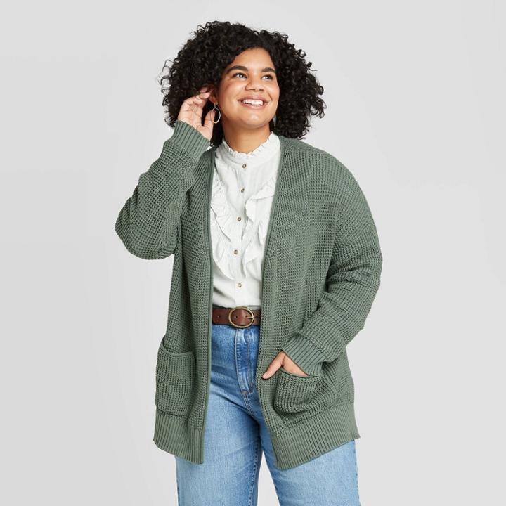 Women's Plus Size Long Sleeve Side Slit Open Layered Cardigan - Universal Thread Green 4x, Women's,
