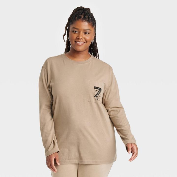 Houston White Adult Plus Size Logo Long Sleeve T-shirt - Cream