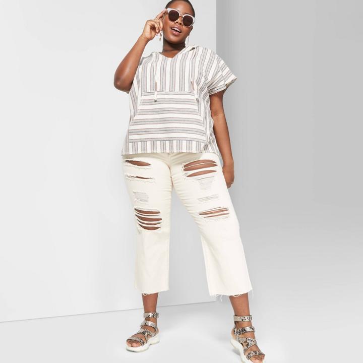 Women's Plus Size Striped Short Sleeve Woven Pullover - Wild Fable 4x,
