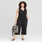 Target Women's Plus Size Sleeveless V-neck Button-front Denim Jumpsuit - Universal Thread Black