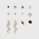 Stone And Lightning Bolt With Snake Button Mismatched Earring Set 6ct - Wild Fable,