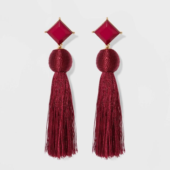 Sugarfix By Baublebar Crystal Studs Tassel Earrings - Burgundy, Women's, Size: