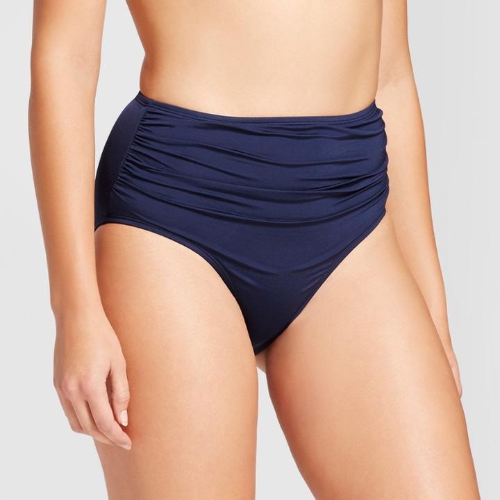 Women's High Waist Swim Bikini Bottom - Navy M - Merona, Navy Voyage