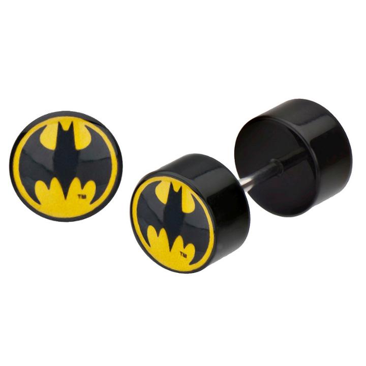 Dc Comics Batman Logo Acrylic And Stainless Steel Screw Back Earrings - Black