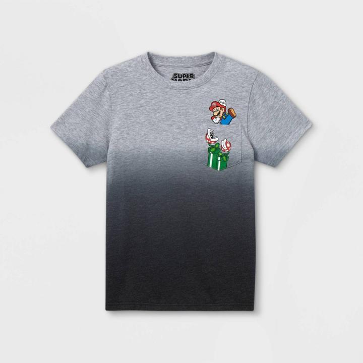 Boys' Nintendo Mario Jump Pocket Play Short Sleeve Graphic T-shirt - Gray